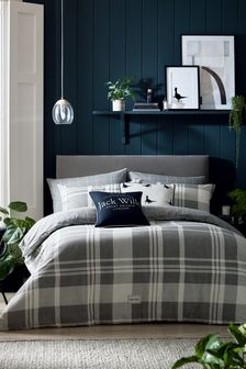 Jack Wills Grey Brushed Check Duvet Cover and Pillowcase Set