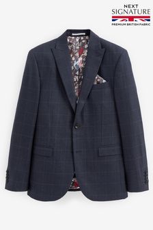 Blue Slim Fit Signature Empire Mills 100% Wool Check Suit (T79057) | £150