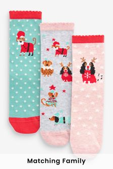 Dog Character 3 Pack Cotton Rich Christmas Ankle Socks (T79537) | £6 - £8