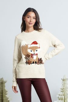 Ecru White Fox Christmas Jumper (T79773) | £34