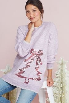 Blush Pink Sequin Christmas Tree Christmas Jumper (T79795) | £35