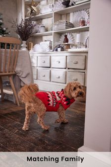 Red Matching Family Fairisle Pattern Christmas Dog Jumper (T80301) | £22