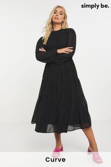 Simply Be Womens Black Chevron Midi Dress