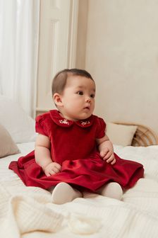 Red Taffeta Occasion Baby Dress With Embroidery Collar (0mths-2yrs) (T81705) | £20 - £22