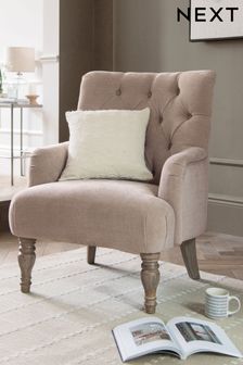 Fine Chenille Mink Natural Collection Luxe Wolton Highback Ash Grey Effect Legs Accent Chair (T81770) | £340