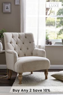 Tweedy Plain Light Natural Collection Luxe Wolton Highback Lime Washed Leg Accent Chair (T81771) | £310