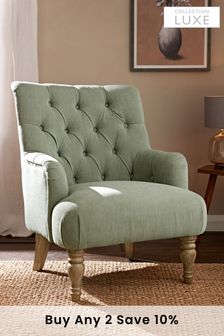 Soft Texure Sage Green Collection Luxe Wolton Highback Lime Washed Leg Accent Chair (T81773) | £340