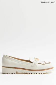 River Island Cream Light Branded Loafers