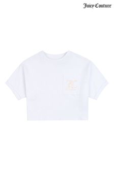 Juicy Couture White Slub Pocket Crop Boxy SS T-Shirt