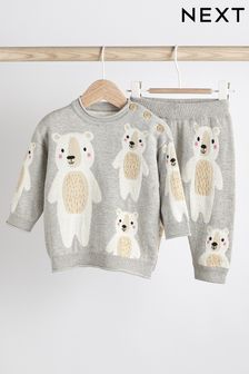 Grey Bear 2 Piece Baby Knitted Jumper And Leggings Set (0mths-2yrs) (T82502) | £22 - £24