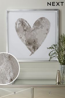 Silver Extra Large Heart Framed Canvas Wall Art (T82560) | £110