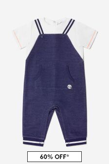 Timberland Baby Boys Organic Cotton 2 In 1 Effect Dungarees in Navy