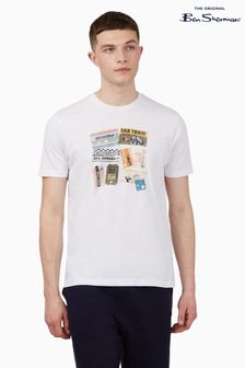 Ben Sherman White Train Tickets Print T-Shirt
