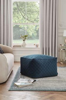 Navy Blue Quilted Cube Pouffe