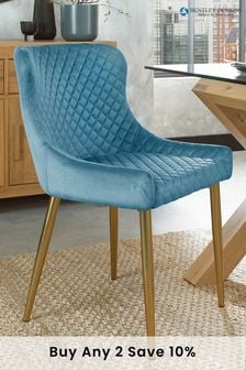 Bentley Designs Petrol Blue Set of 2 Cezanne Velvet Fabric Chairs with Gold Plated Legs