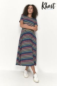 Khost Blue Short Sleeve Stripe Jersey Dress