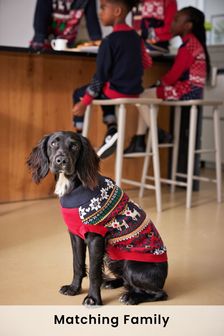 Red/Navy Blue Matching Family Pets Patchwork Christmas Jumper (T83639) | £18
