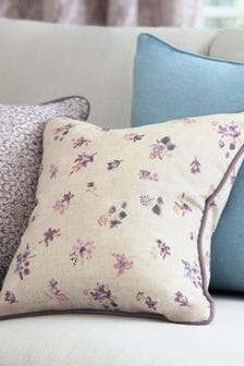 Mauve Purple Floral Linen Blend Cushion
