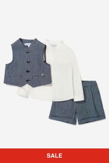 Emporio Armani Baby Boys Cotton And Linen Shorts Set in Blue