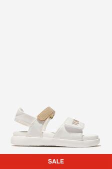 Tommy Hilfiger Girls Faux Leather Logo Sandals in White