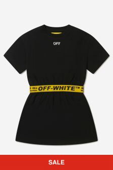 Off White Girls Cotton Industrial Logo Band T-Shirt Dress in Black