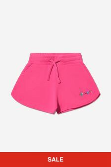 Off White Girls Cotton Monster Logo Shorts in Pink