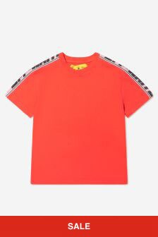Off White Girls Cotton Logo Band T-Shirt in Red