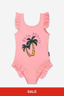 Palm Angels Girls Palm Tree Print Swimsuit in Pink