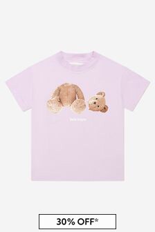 Palm Angels Girls Cotton Short Sleeve Bear T-Shirt in Lilac
