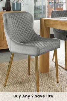 Bentley Designs Grey Set of 2 Cezanne Velvet Fabric Chairs with Gold Plated Legs