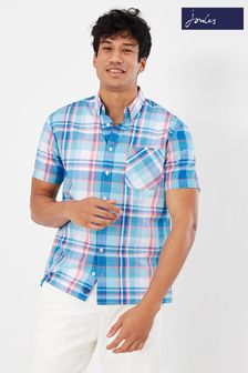 Joules Blue Check Wilson Short Sleeve Classic Fit Shirt