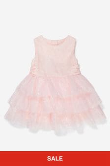 Charabia Girls Sleeveless Ruffle Dress in Pink