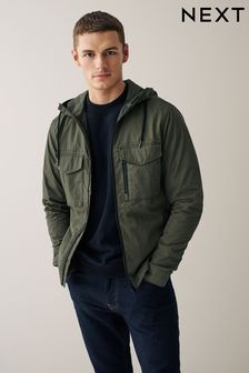 Khaki Green Shower Resistant Hooded Utility Jacket (T86059) | £62