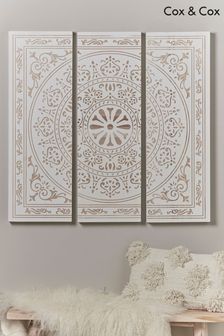 Cox & Cox White Etched Triptych Wall Panel