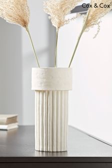 Cox & Cox Cream Ribbed Column Vase