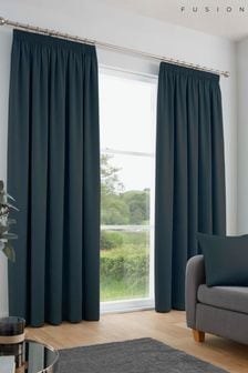 Fusion Navy Blue Galaxy Light Reducing Pencil Pleat Curtains