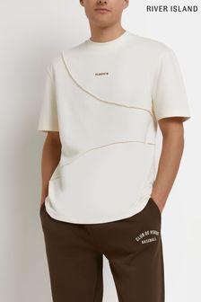 River Island Ecru Cream Short Sleeve Curve Seam T-Shirt