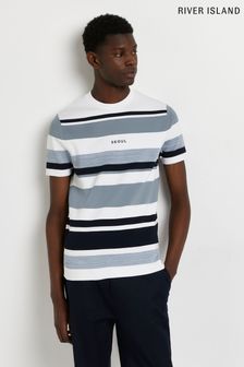 River Island Blue Light Ss Seoul Stripe Slim T-Shirt