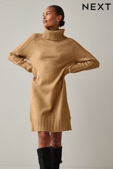 Camel Brown Atelier-lumieresShops Roll Neck Rib Jumper Dress (T87301) | £38