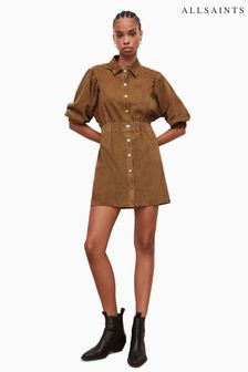 AllSaints Brown Osa Suede Short Shirt Dress