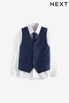 Navy Blue Waistcoat, Shirt & Cravat Occasion Set (12mths-16yrs) (T87540) | £32 - £41