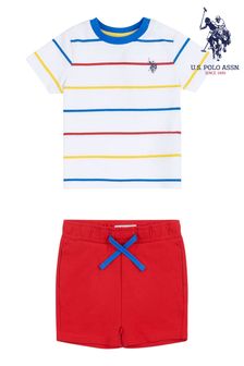 U.S. Polo Assn Yellow Multi Stripe T-Shirt And Short Set
