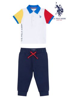 U.S. Polo Assn White Sport Colour Block Polo Shirt and BB Jogger Set