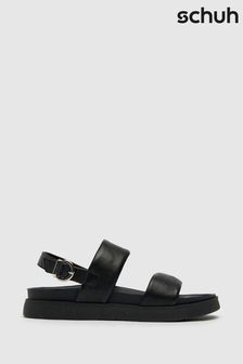 Schuh Tasha Black Leather Double Band Sandals