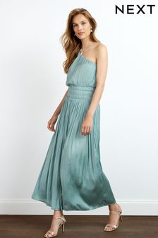 Blue One Shoulder Satin Dress (T87904) | £65
