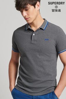 SUPERDRY Grey Organic Cotton Vintage Tipped Short Sleeve Polo Shirt