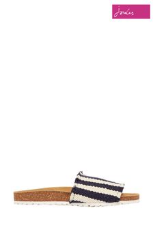 Joules Blue Cleo Woven Single Strap Sliders