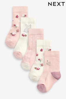 Pink Bunny 5 Pack Baby Socks (0mths-2yrs) (T89004) | £6.50