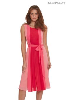 Gina Bacconi Janeen Pink Front Pleating Chiffon Dress