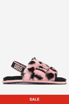 UGG Girls Sheepskin Animalia Fluff Yeah Sandals in Pink